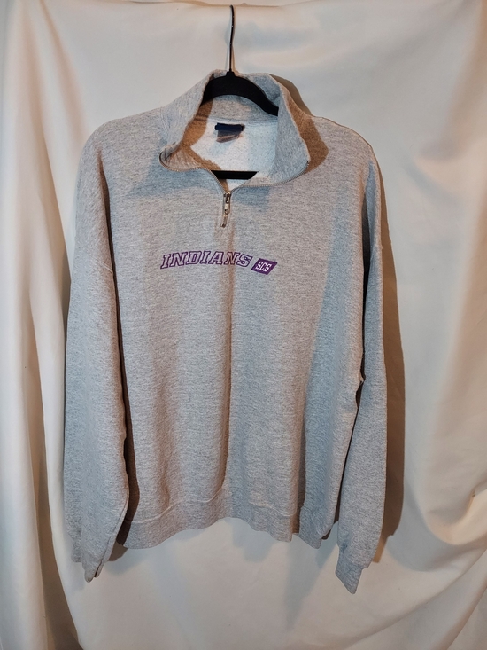 B & E Sport Other - B&E Sport Vintage Gray Quarter Zip Sweatshirt "Indians SCS" Embroidered XL
